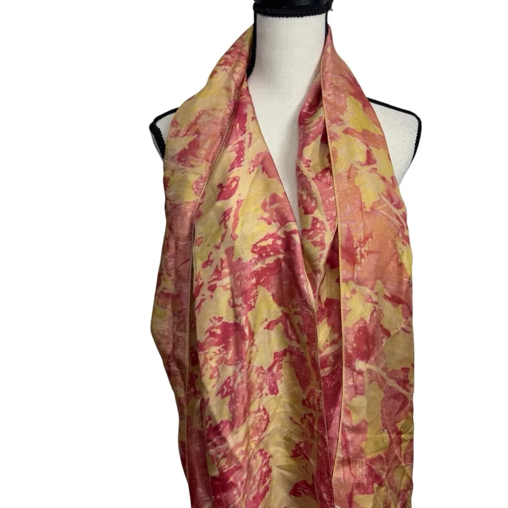 Pink‎ and Yellow 100% Silk Floral Scarf
